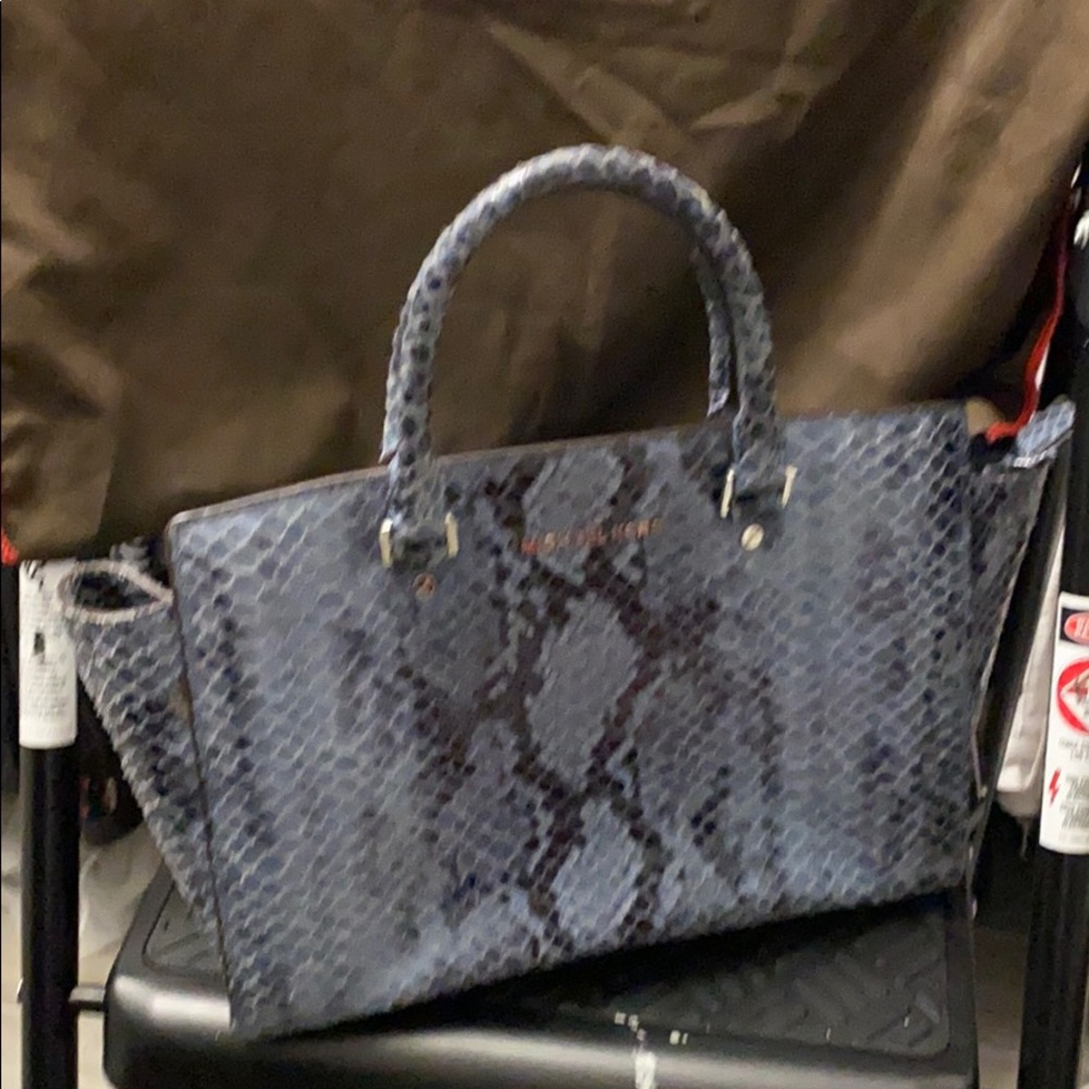 Michael Kors blue snake embedded satchel